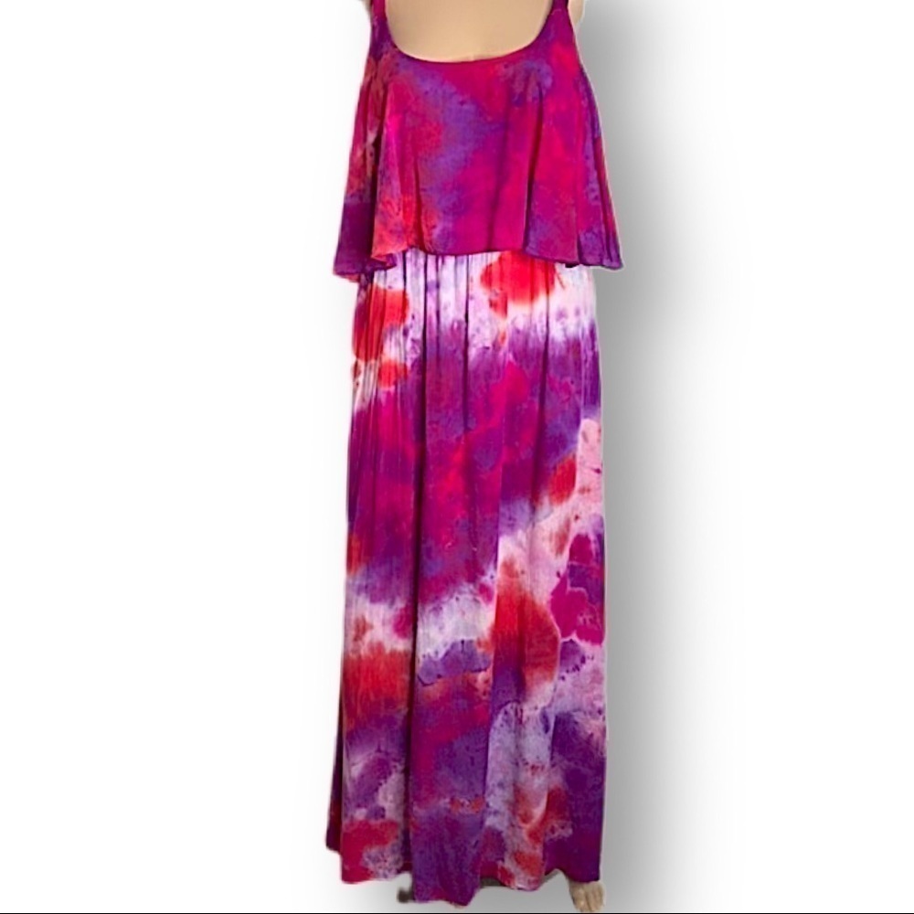 Tie dye maxi dress galaxy tank tiered flounce L spaghetti straps sundress - Picture 1 of 10